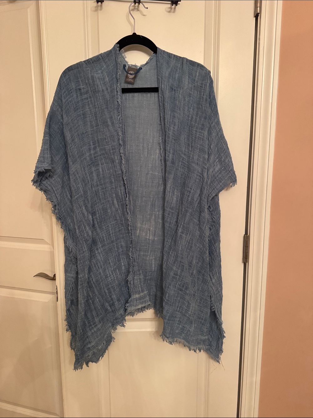 Vince Camuto Pale Blue Gauze Fringe Cover-Up